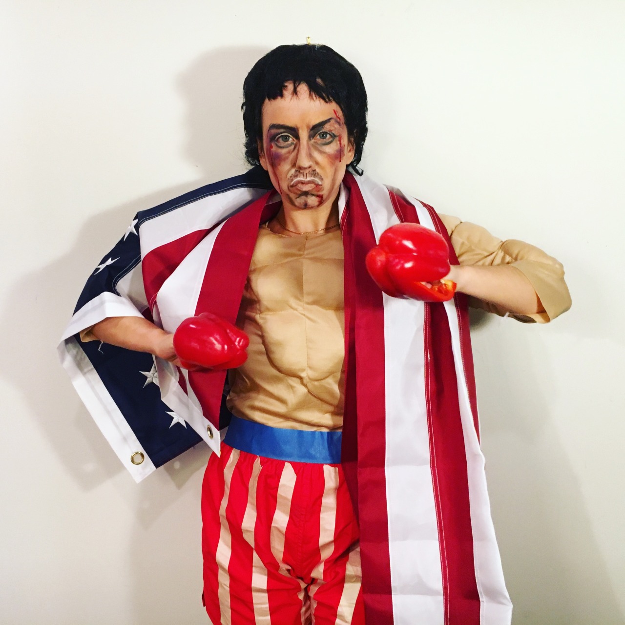 BROCKY BELLBOA
“If I can change and you can change, everybody can change”
Ingredients:
Broccoli, banana, strawberry, red pepper, hemp protein powder, face paint,honey, cherry juice, shorts, “muscle” tee, masking tape, painters tape, wig, American...